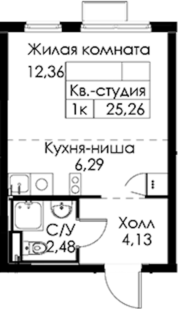 Квартира студия 25.26 м², 18/24 эт., ЖК «Заречный парк»